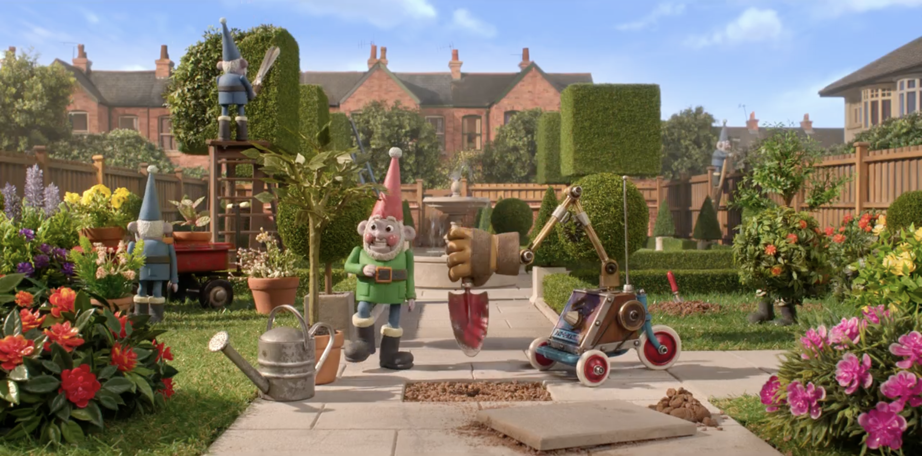 Des nains de jardin dans le jardin de Wallace et Gromit